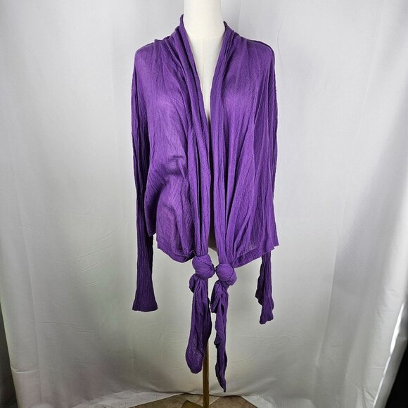 NEW Bryn Walker Isabella Aurora Gauze Top Jacket 3X Purple Cotton Tie Front Boho - Picture 3 of 15